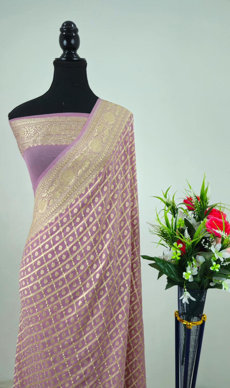 Pure Banarasi Handloom Khaddi Georgette Silk Water Zari Work Saree. | NEW EDITION |