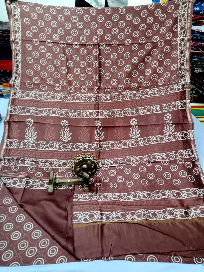 Pure Chanderi Silk Hand Block Print Saree.