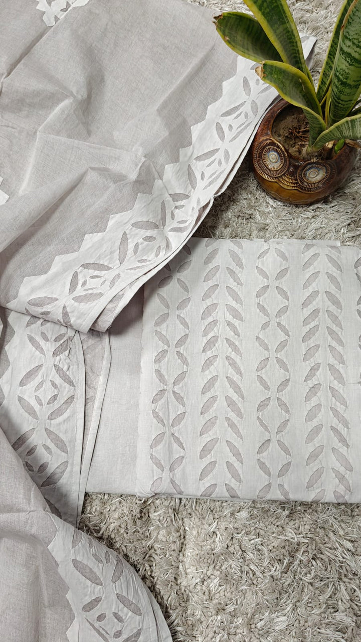 Pure Cotton Applique Work Unstitched Suit With Cotton Applique Work Dupatta.