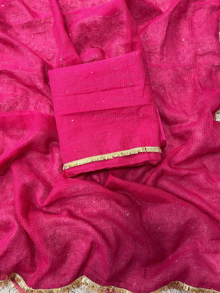 Pure Kota doria 3 pc Unstitched Suit with Mukaish work
