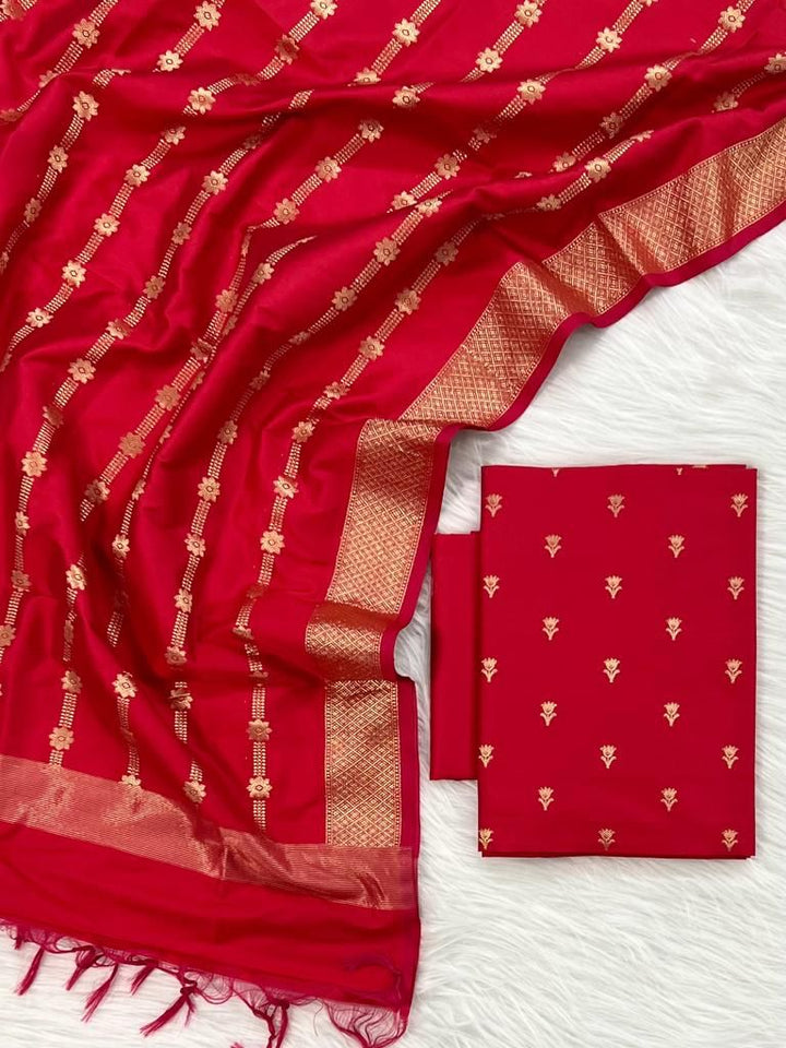 Banarasi Silk Zari Booti Unstitched Suit.