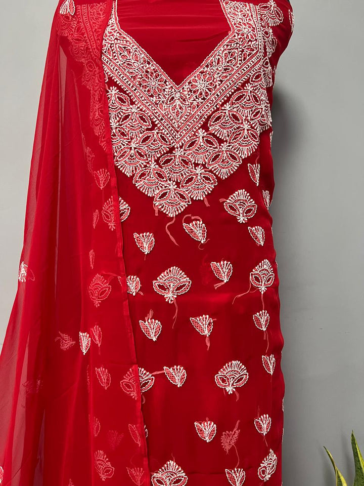 Pure Chiffon Georgette Chikankari Hand Embroidery Unstitched Suit