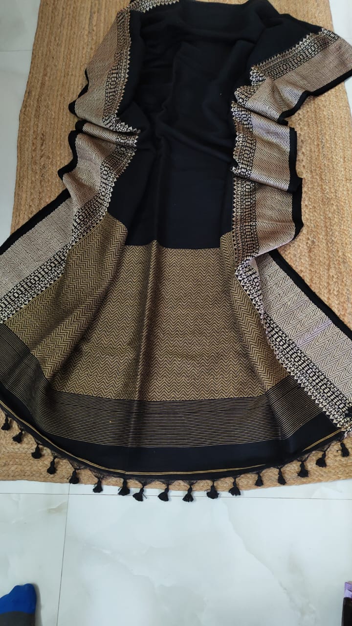 Pure Linen By Linen Silk Saree With Blouse.