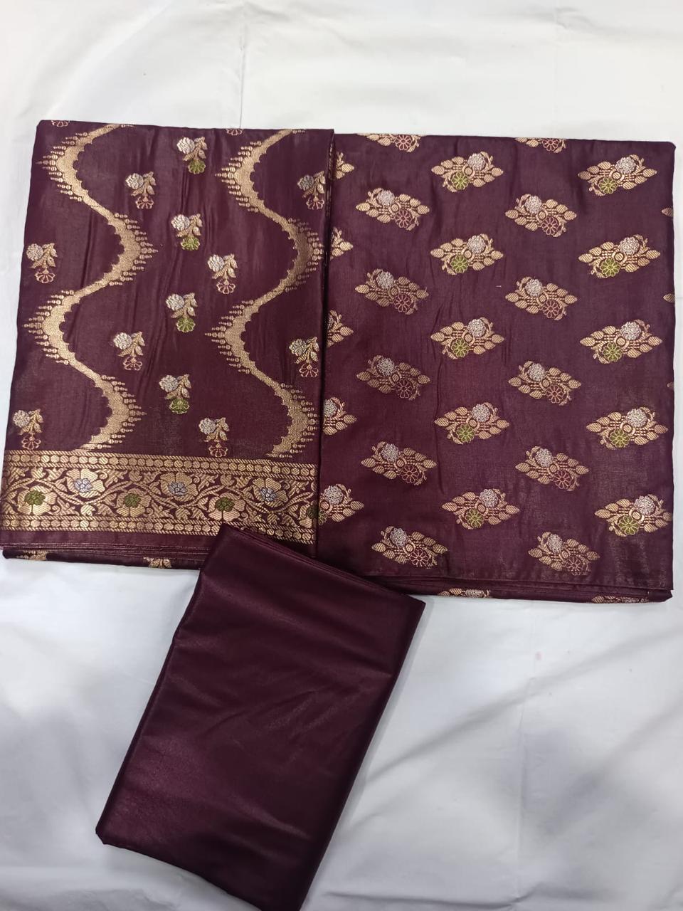 Banarasi  Resham Silk Cotton Zari  Work Unstitched Suit