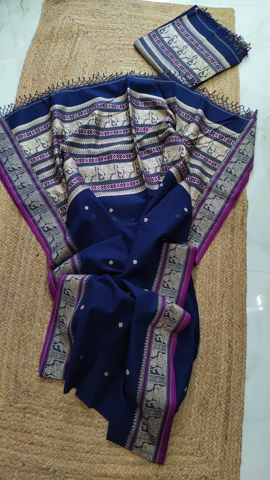 Pure Cotton Baluchuri Saree With Blouse (100count).