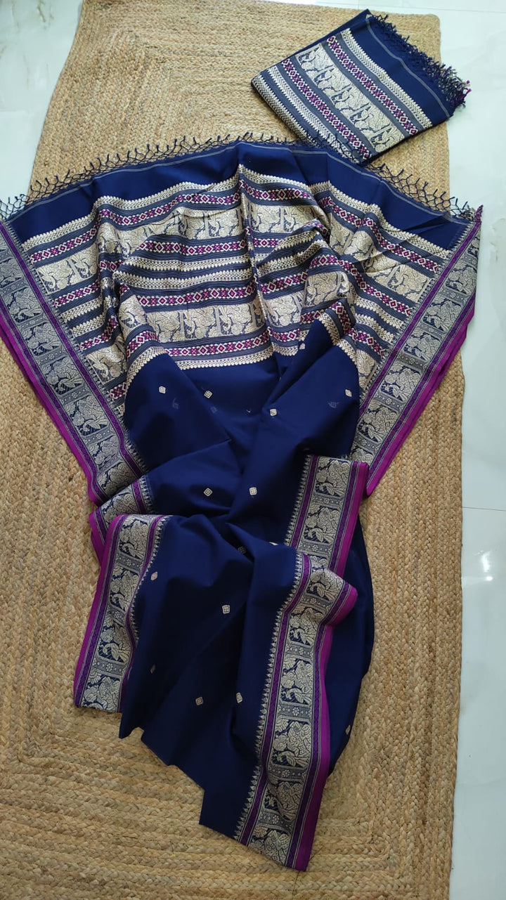 Pure Cotton Baluchuri Saree With Blouse (100count).