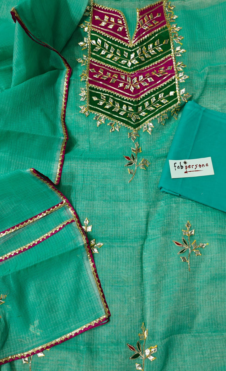 Kota Doriya  Hand Gotta Patti Work Unstitched Suit