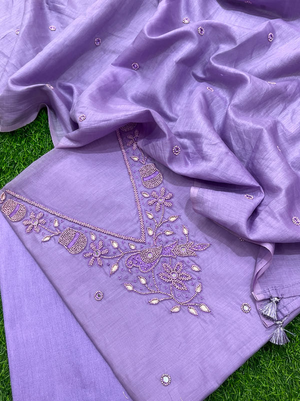 Banarasi Pure Resham Silk Chanderi Suit with Organza Resham Embroidery Dupatta