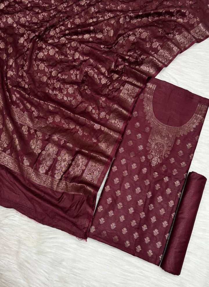 Banarasi  Resham Silk Cotton Zari  Work Unstitched Suit