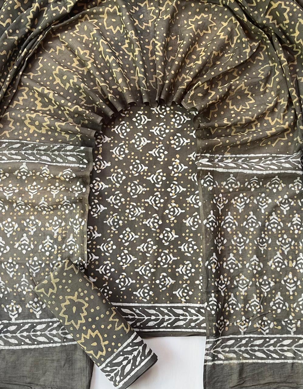 Pure Cotton Hand Block Print Unstitched Suit With Cotton Dupatta