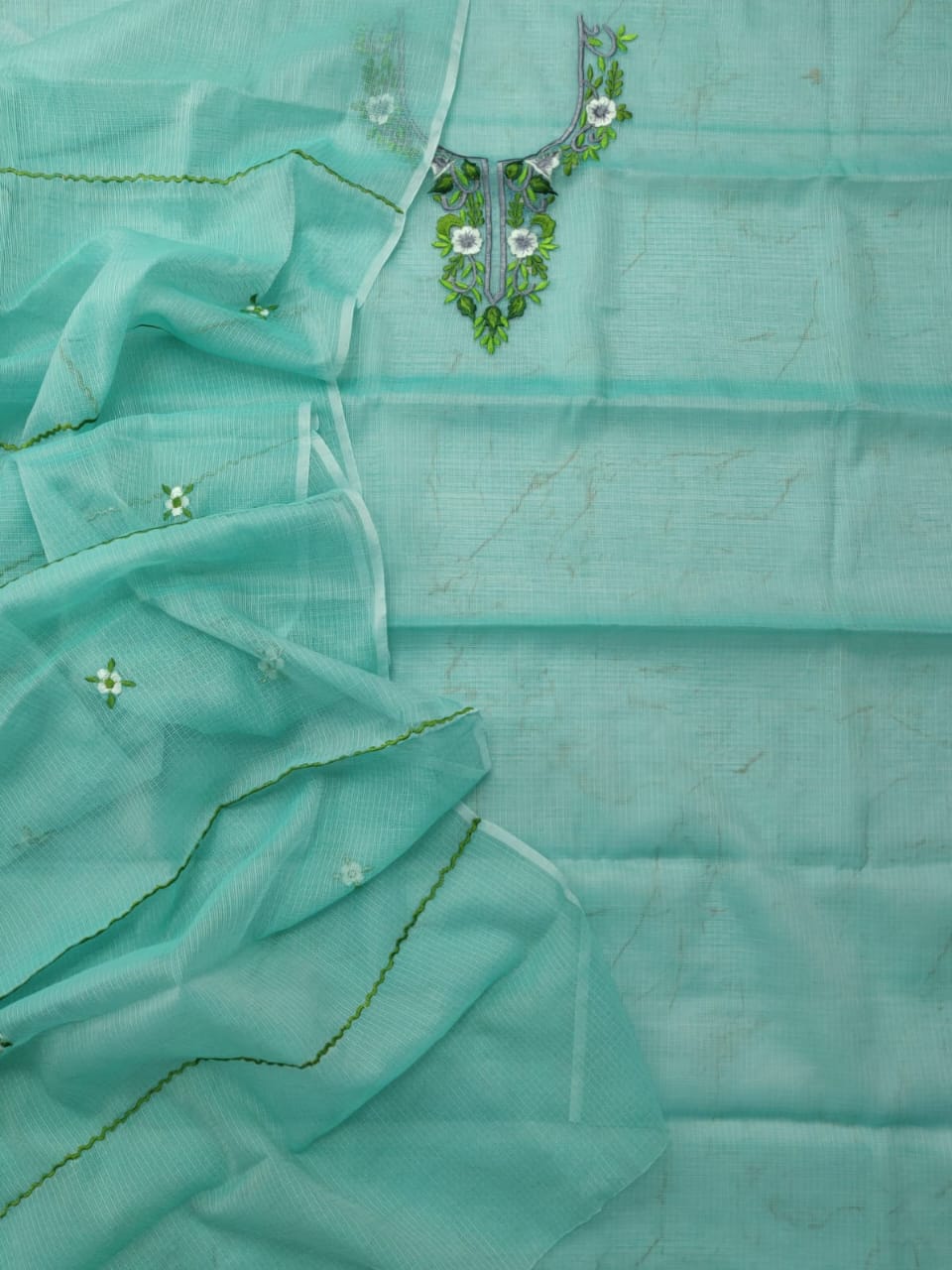 Kota Cotton Unstitched Suit With Embroidery Work