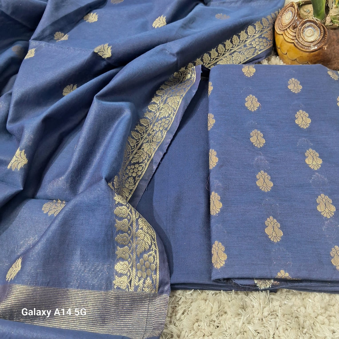 Pure Banarasi chanderi silk zari wark unstiched suit.