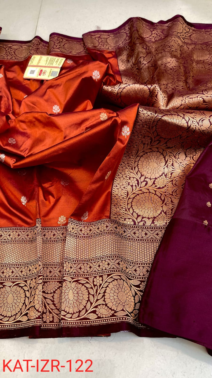 Pure Katan silk Saree with Antique Zari Work Saree.