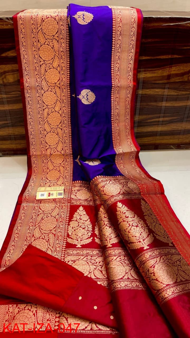 Pure Banarasi Katan Silk Saree With Antique Zari Work .