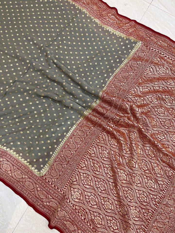 Pure Banarasi Handloom Khaddi Georgette Silk Saree .