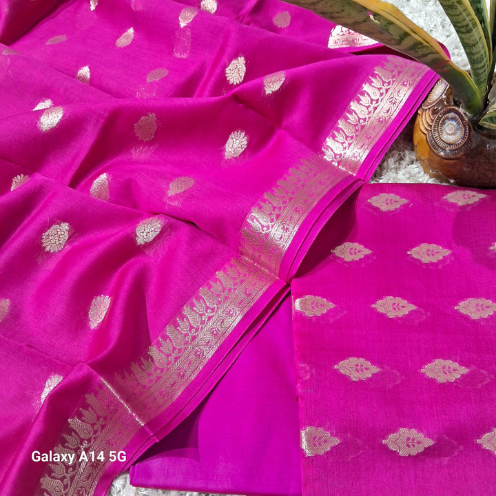 Pure Banarasi chanderi silk zari wark unstiched suit.