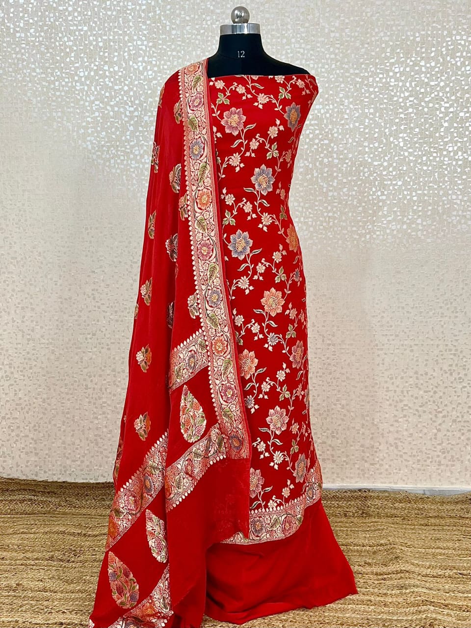 Pure Khhadi Chiffon Georgette Water Zari Work Unstitched Suit With khhadi Georgette Dupatta.