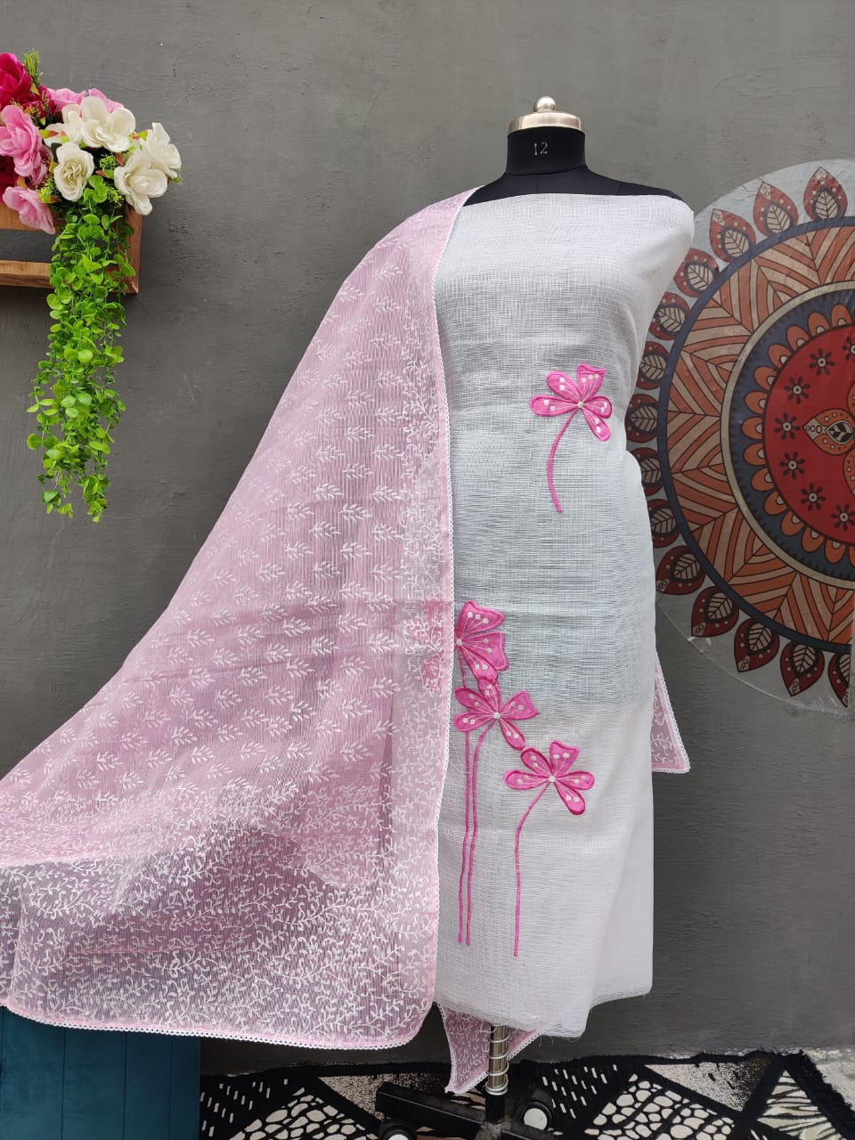 Kota Cotton Unstitched Suit With Embroidery Work