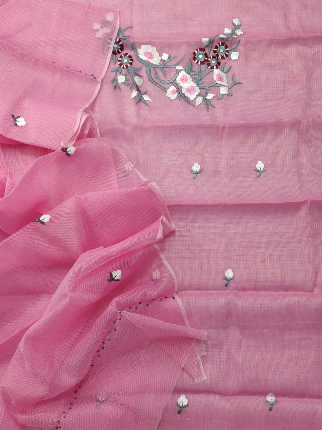 Kota Cotton Unstitched Suit With Embroidery Work