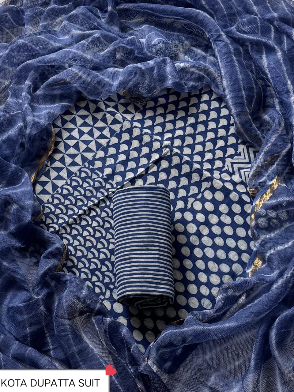 Pure Cotton Hand block print Unstitched Suit with Kota Dupatta