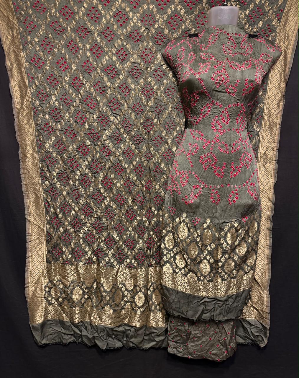 Pure Modal Silk Double Zari Heavy Banarasi Weaved Unstitched Suit Set