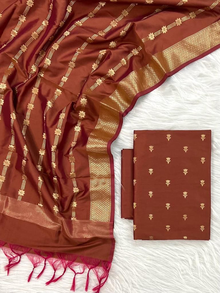 Banarasi Silk Zari Booti Unstitched Suit.