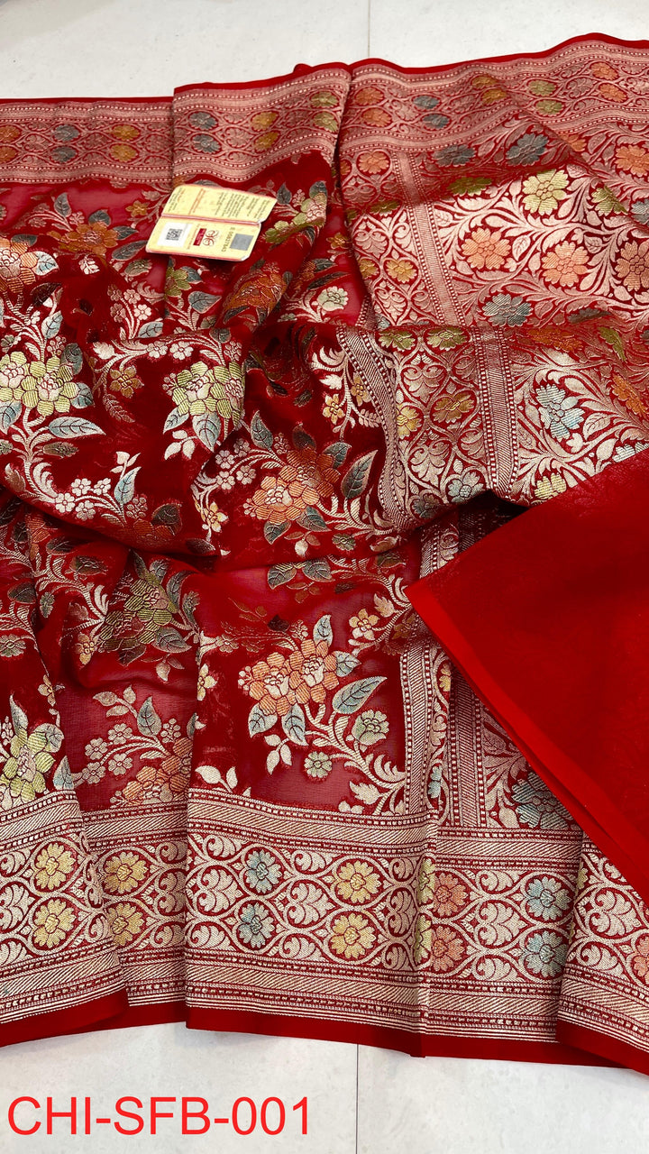 Pure Banarasi Handloom Khaddi Georgette Silk Water Zari Work Saree .| NEW EDITION |