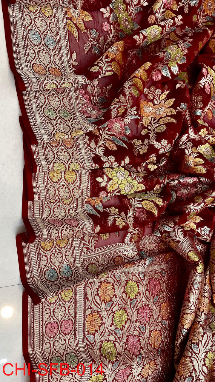 Pure Banarasi Handloom Khaddi Georgette Silk Water Zari Work Saree .| NEW EDITION |