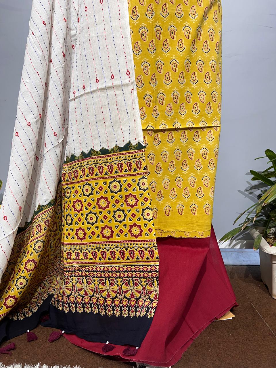 Pure Cotton Azrakh Print Unstitched suit With Dupatta.