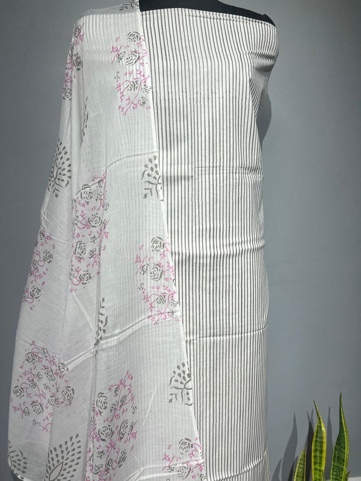 Pure Cotton Hand Block Print Unstitched Suit With Cotton Dupatta