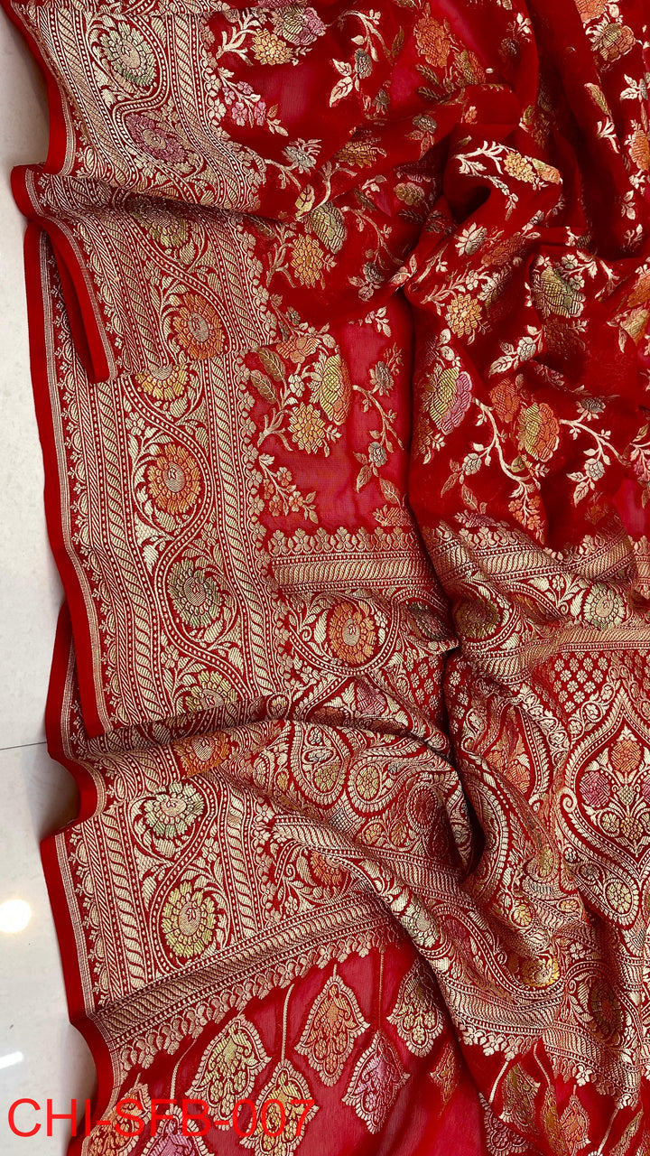 Pure Banarasi Handloom Khaddi Georgette Silk Water Zari Work Saree .| NEW EDITION |