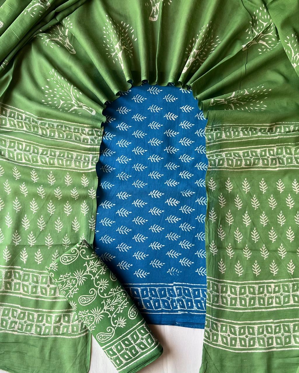 Pure Cotton Hand Block Print Unstitched Suit With Cotton Dupatta