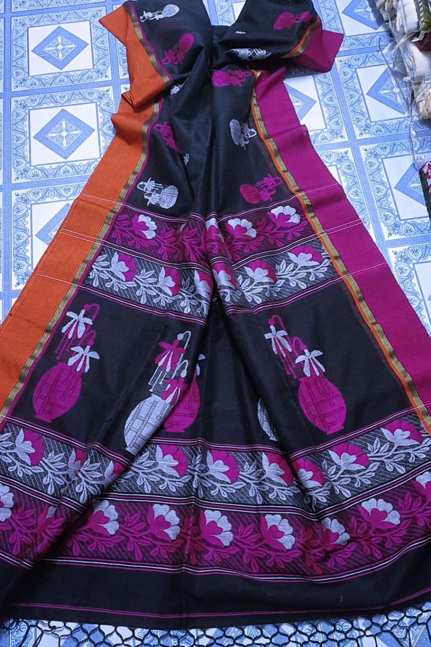 Pure Cotton jamdani Saree With Running Blouse  . ( Length- 6.3 meter