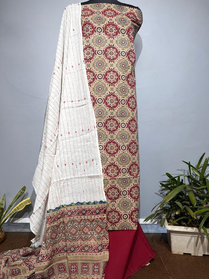 Pure Cotton Azrakh Print Unstitched suit With Dupatta.