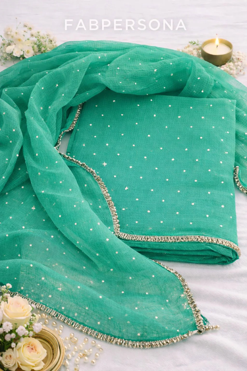 Pure Kota doria 3 pc Unstitched Suit with Mukaish work.