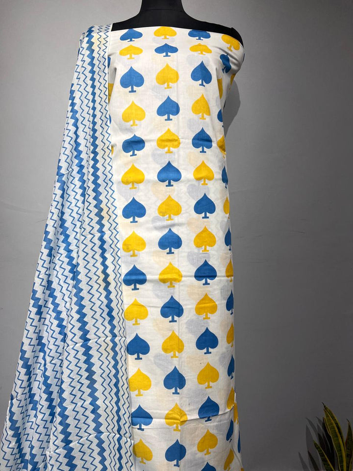 Pure Cotton Hand Block Print Unstitched Suit With Cotton Dupatta