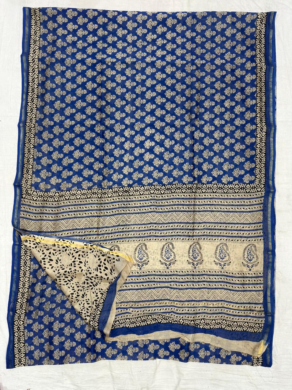 Pure Chanderi Silk Hand Block Print Saree.