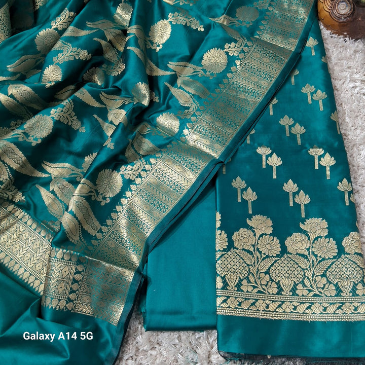 Pure Banarasi Soft Silk Unstitched Suit With Jaal Dupatta