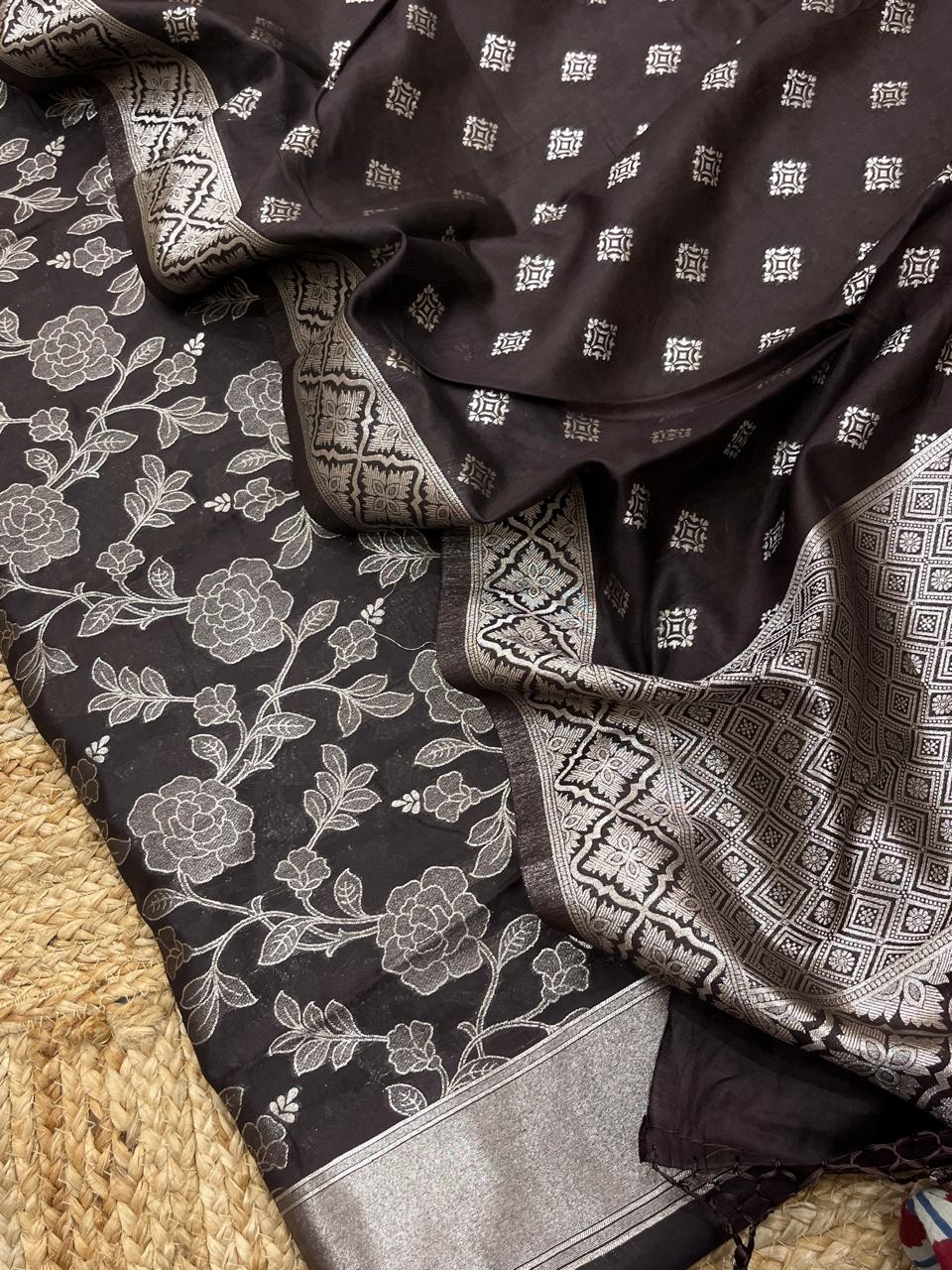 Pure Banarasi  Chanderi Silk Zari Work Unstitched Suit