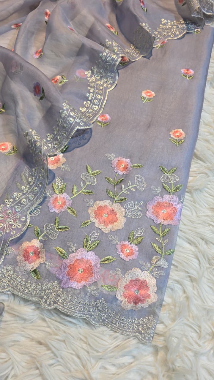 Pure Banarasi Organza Silk Embroidery Unstitched Suit.