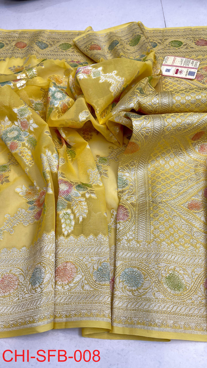 Pure Banarasi Handloom Khaddi Georgette Silk Water Zari Work Saree .| NEW EDITION |