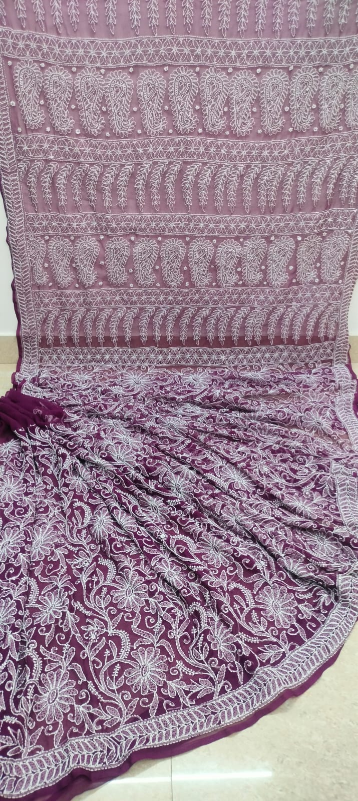 Pure Chiffon Georgette Chikankari Full Jaal Work Hand Embroidery Saree with Blouse