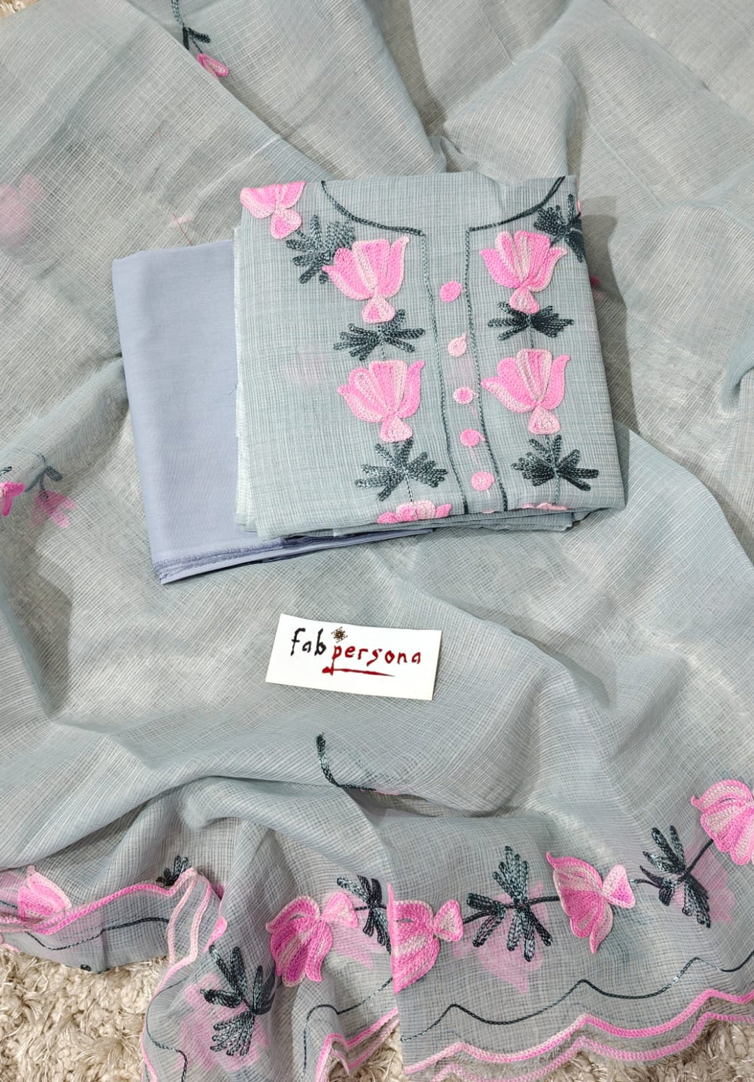 Grey kota dorai Salwar Suit with Aari Work