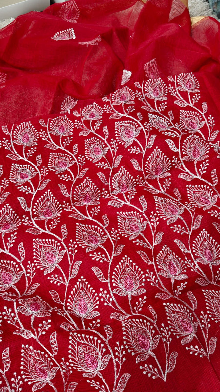 Pure Kota Doriya Embroidered Unstitched Suit With Dupatta