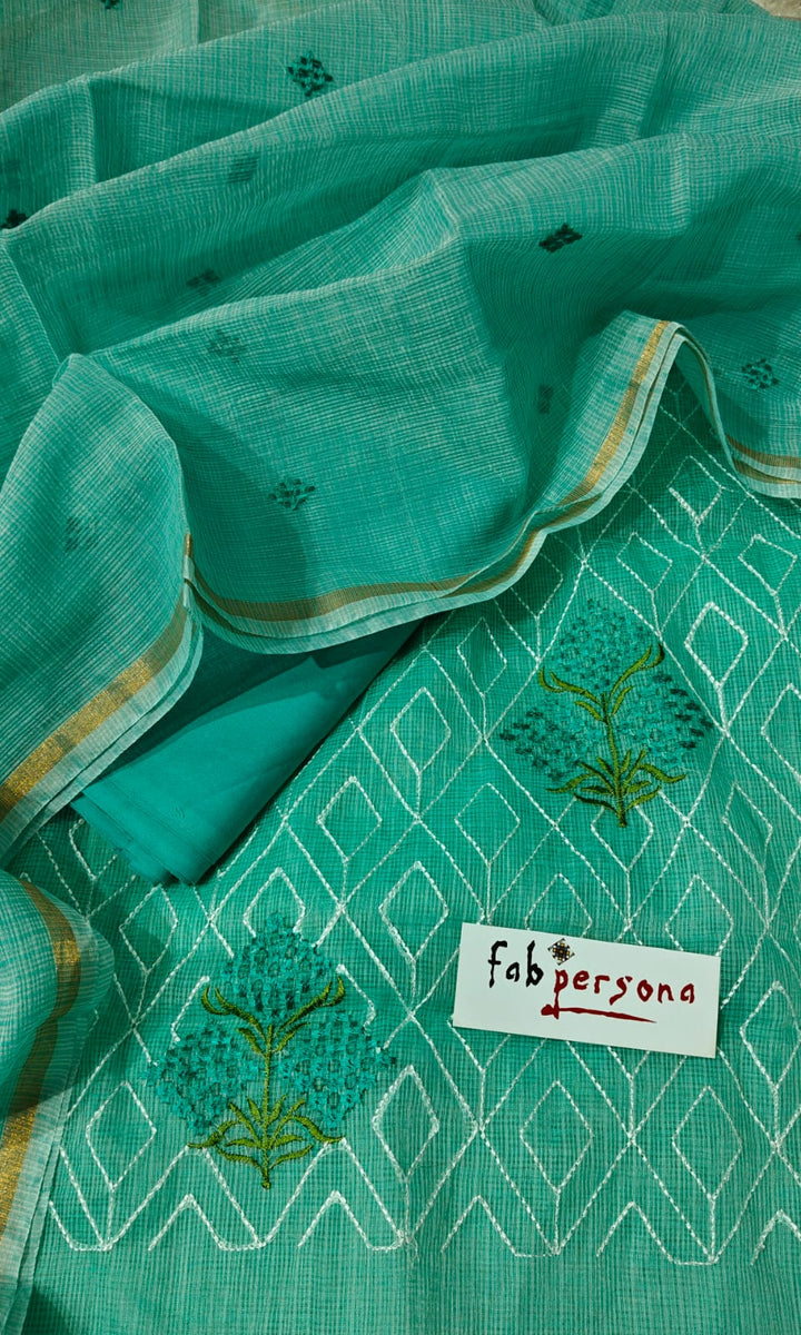 Pure Kota Doriya Embroidered Unstitched Suit With Dupatta