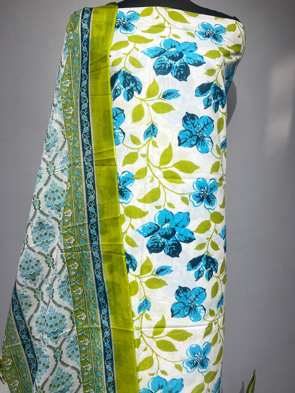 Pure Cotton Hand Block Print Unstitched Suit With Cotton Dupatta