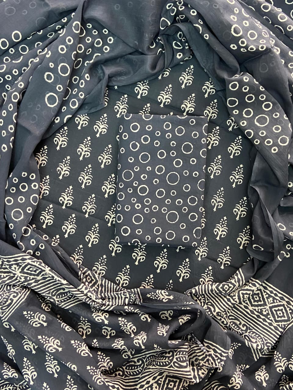 Pure Cotton Hand Block Print Unstitched Suit With Cotton Dupatta