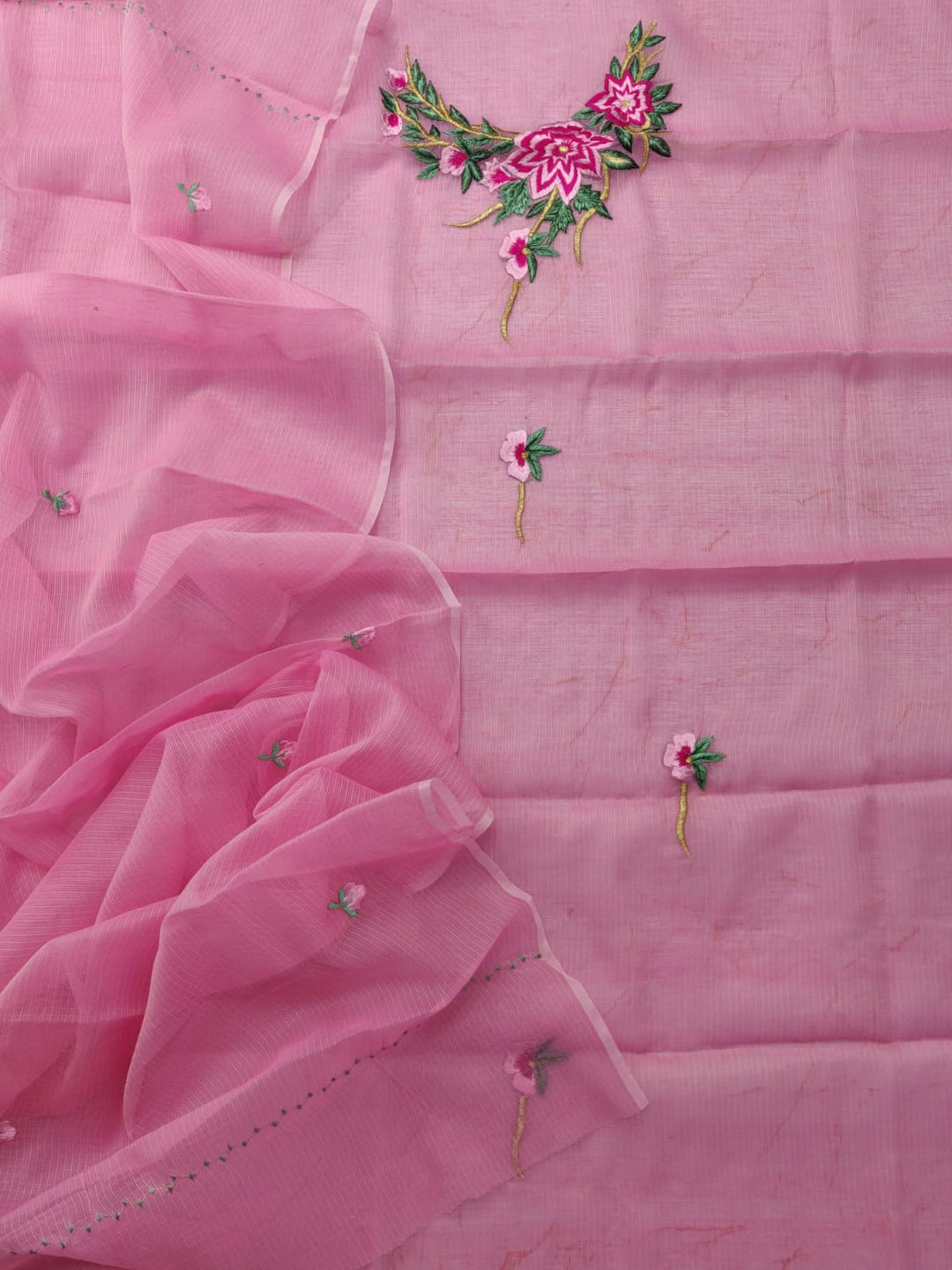 Kota Cotton Unstitched Suit With Embroidery Work