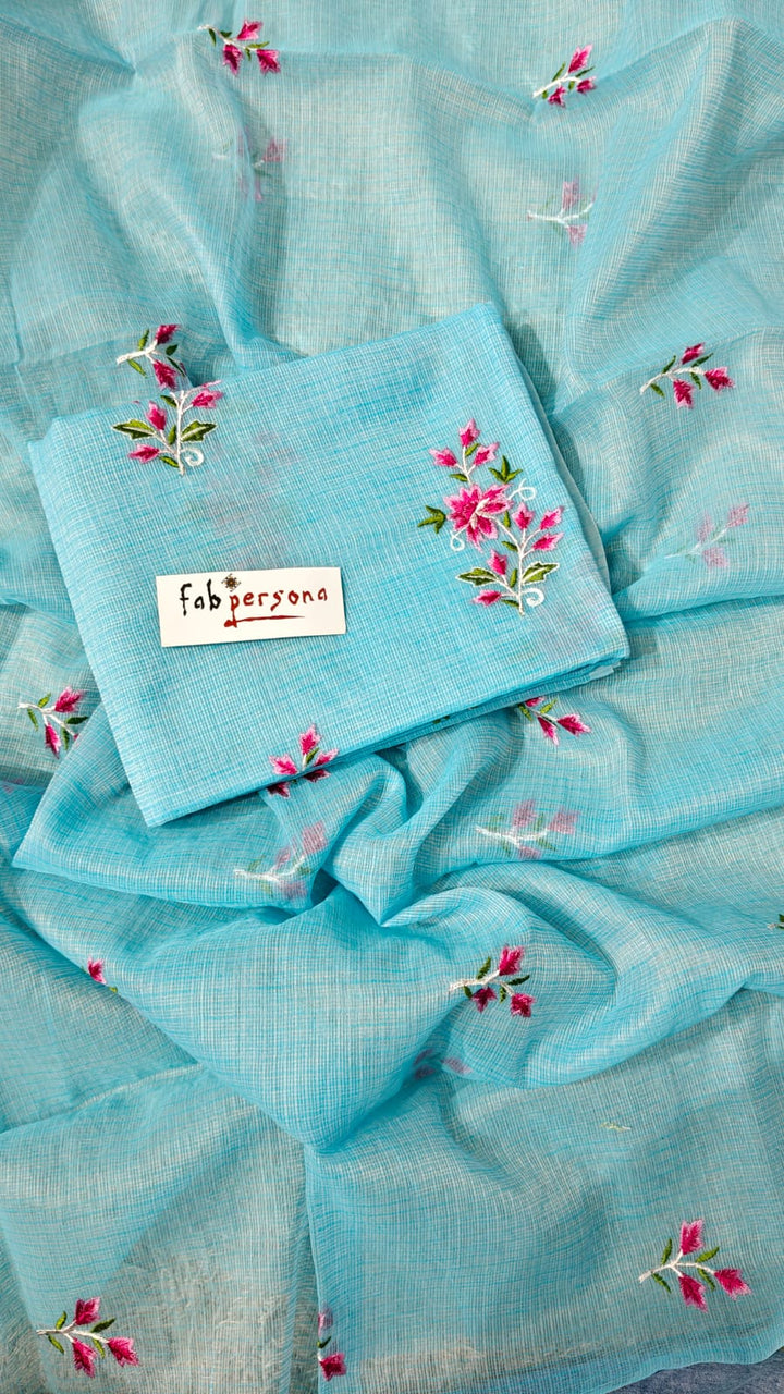 Pure Cotton Kota Doriya Embroidery Unstitched Suit With Dupatta