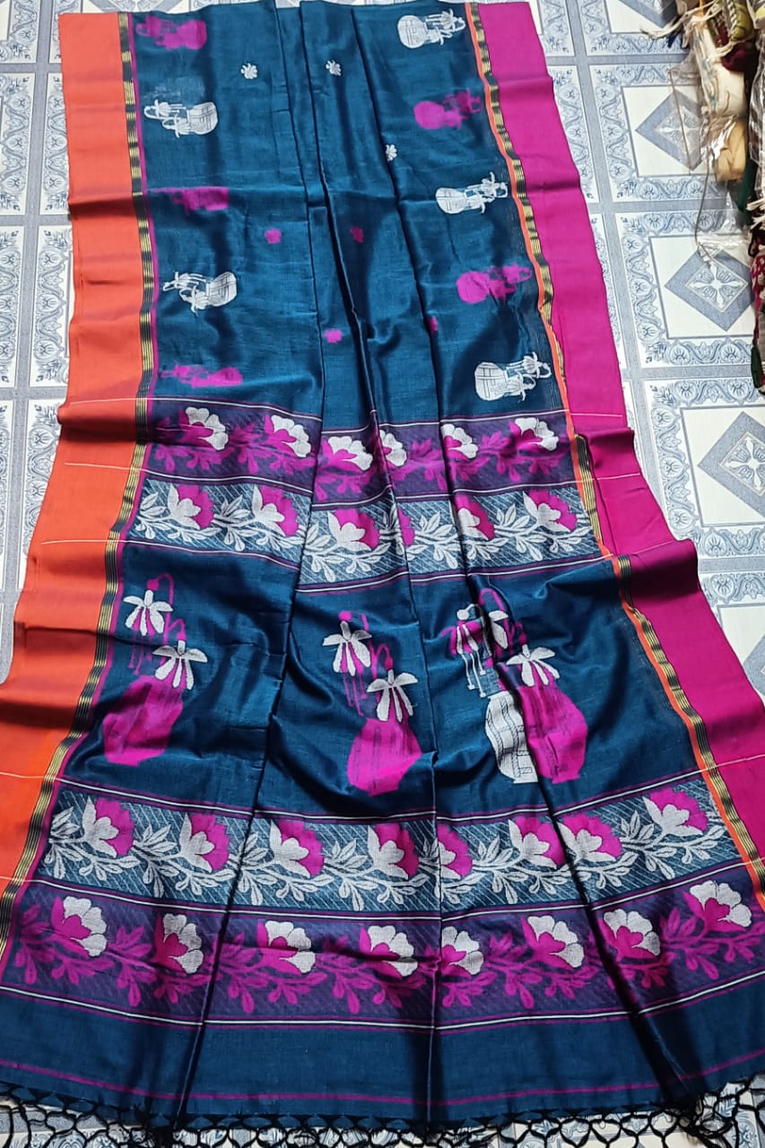 Pure Cotton jamdani Saree With Running Blouse  . ( Length- 6.3 meter